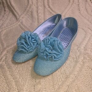 VTG NEW Daniel Green Slippers Blue Glitter Rosette Vintage Glamour Womens 8.5